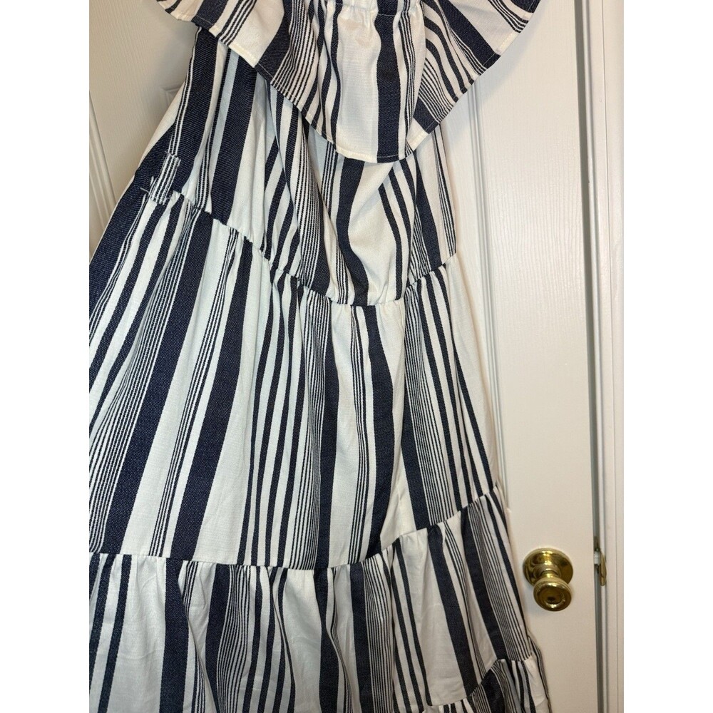 Stylehouse Cottagecore Blue White Striped Off Shoulder Maxi Dress XL Tiered New - Picture 2 of 16